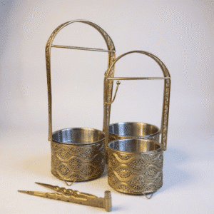 Gold shisha charcoal holder carrier with tongs for hookah coals