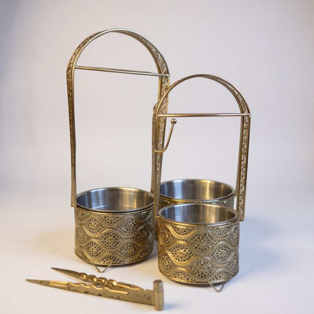 Gold shisha charcoal holder carrier with tongs for hookah coals