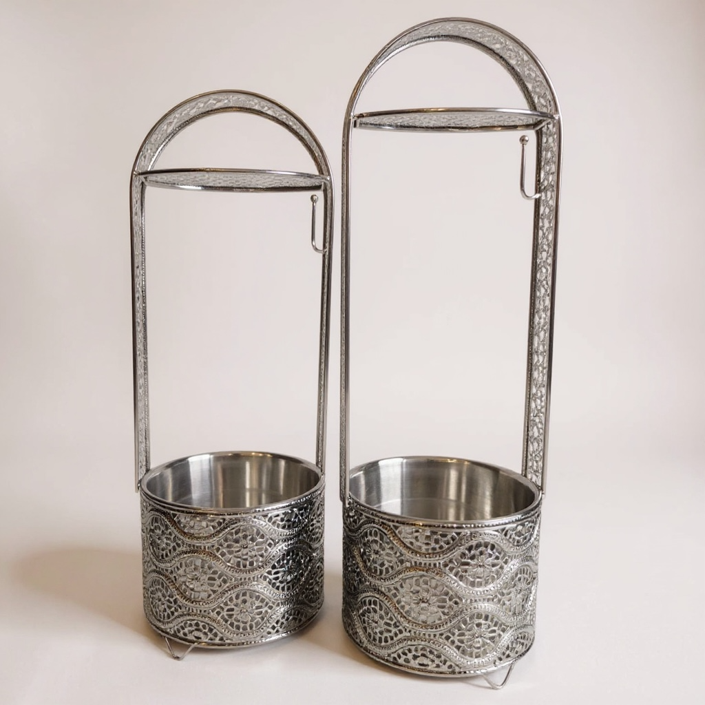 Silver shisha charcoal holder carrier with handle for hookah coals